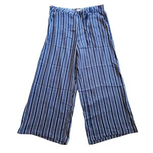 ROXY Classic Blue & White Stripe Lightweight Wide Leg Stretch Waist Pants XL